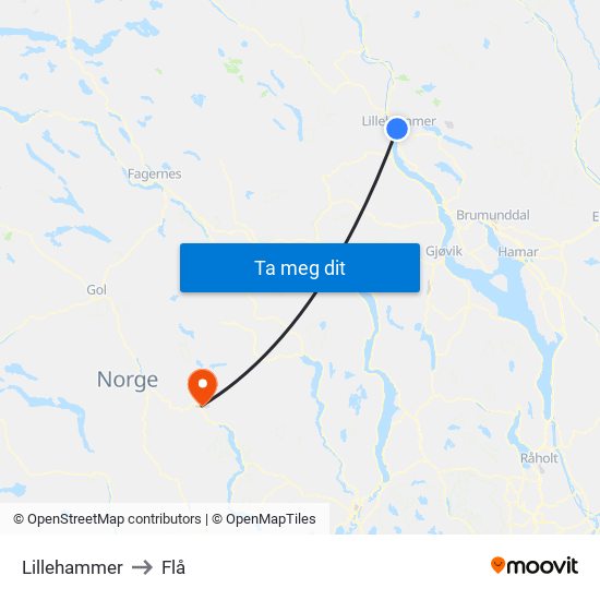 Lillehammer to Flå map