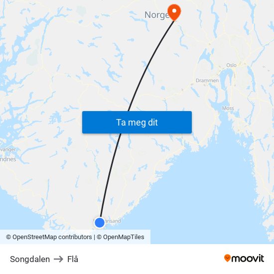 Songdalen to Flå map