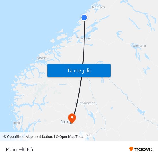 Roan to Flå map