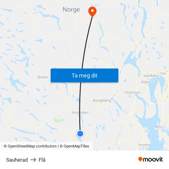 Sauherad to Flå map