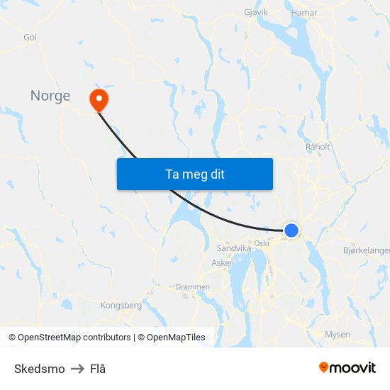 Skedsmo to Flå map