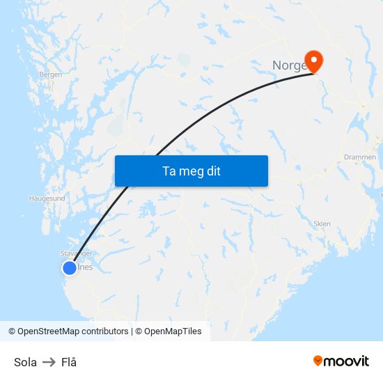 Sola to Flå map