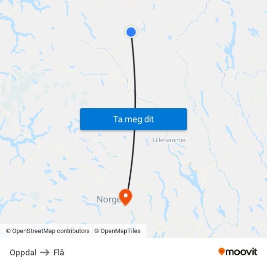 Oppdal to Flå map