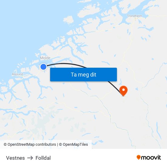 Vestnes to Folldal map