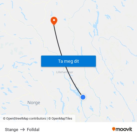 Stange to Folldal map