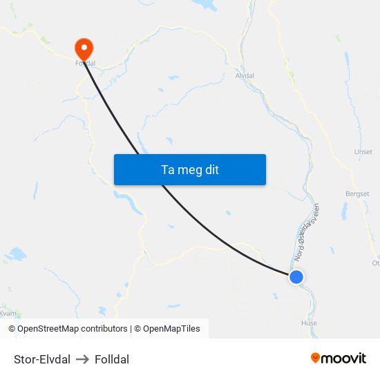 Stor-Elvdal to Folldal map