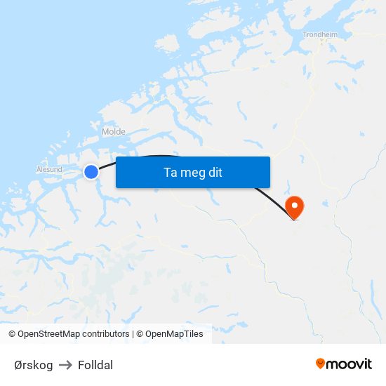 Ørskog to Folldal map