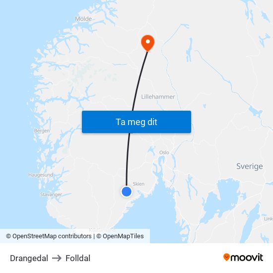 Drangedal to Folldal map