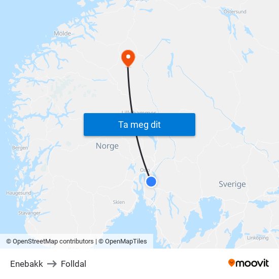 Enebakk to Folldal map