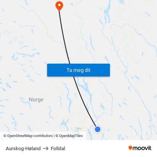 Aurskog-Høland to Folldal map