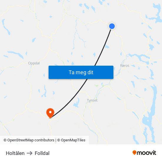 Holtålen to Folldal map