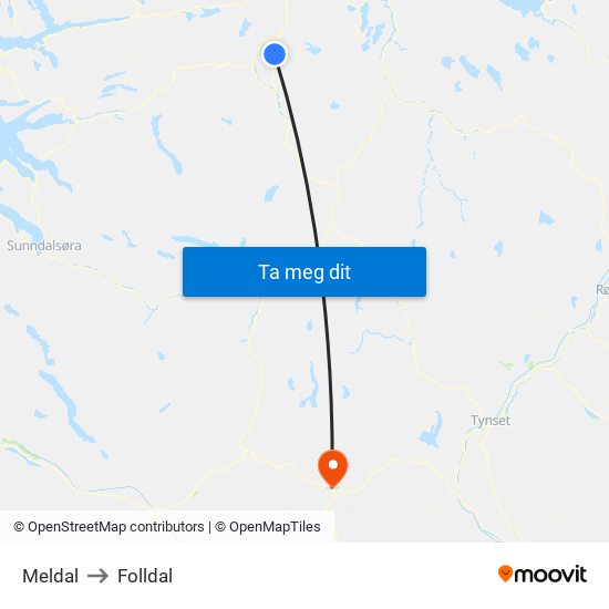 Meldal to Folldal map