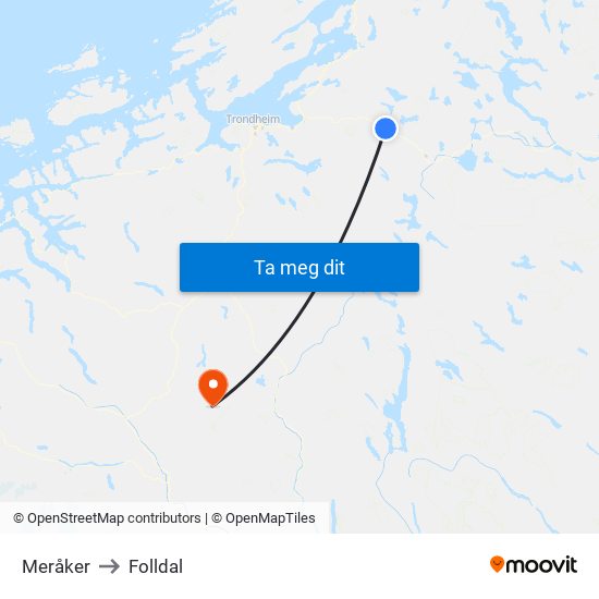 Meråker to Folldal map