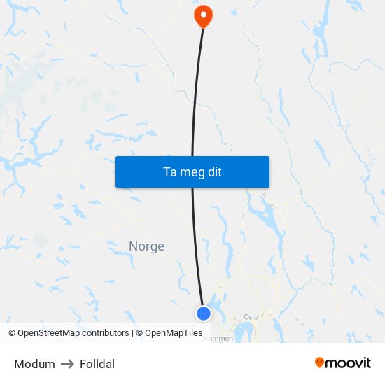 Modum to Folldal map