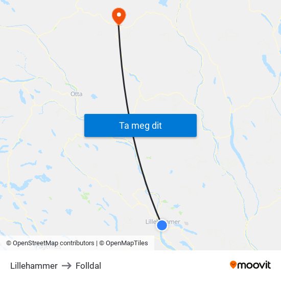 Lillehammer to Folldal map