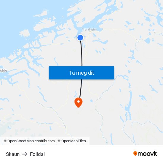 Skaun to Folldal map