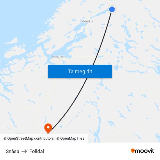 Snåsa to Folldal map