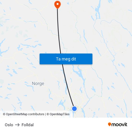 Oslo to Folldal map