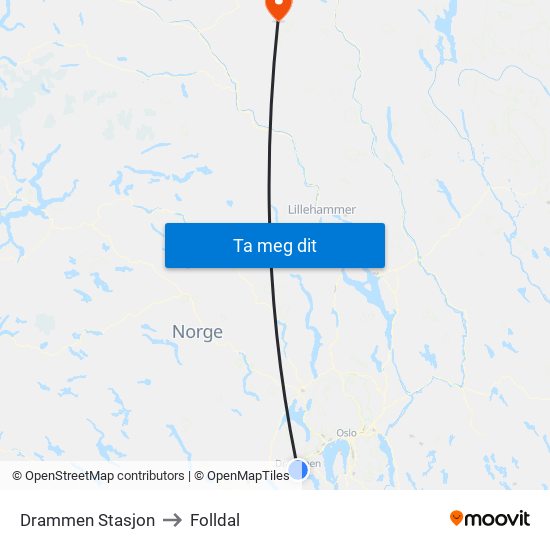 Drammen Stasjon to Folldal map