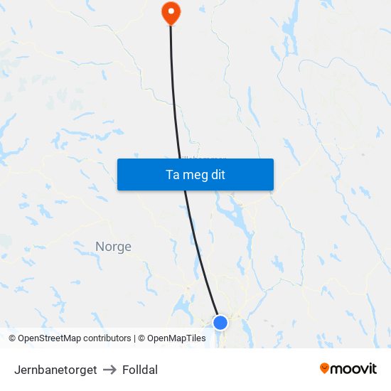 Jernbanetorget to Folldal map