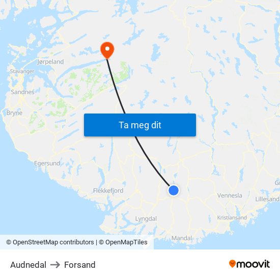 Audnedal to Forsand map