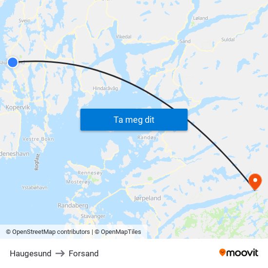 Haugesund to Forsand map