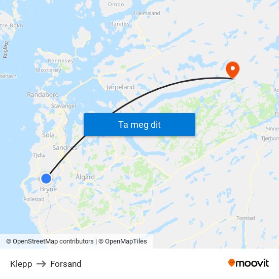 Klepp to Forsand map