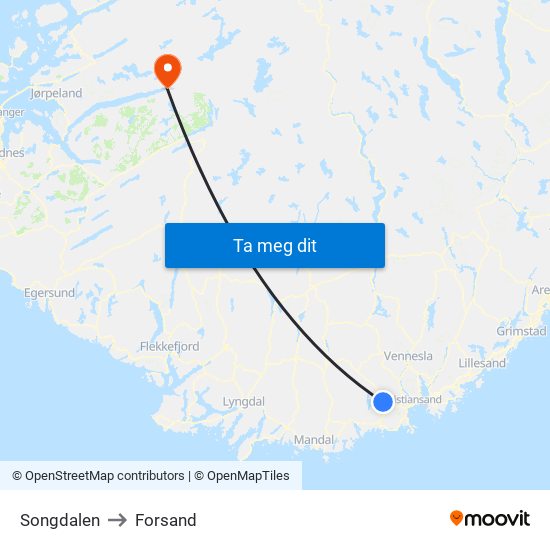 Songdalen to Forsand map