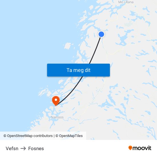 Vefsn to Fosnes map