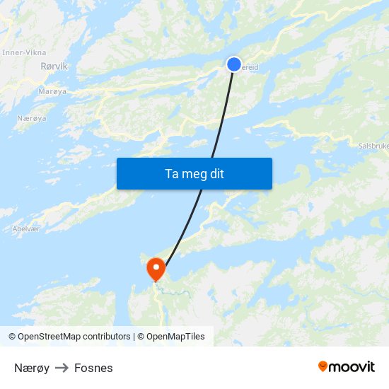 Nærøy to Fosnes map