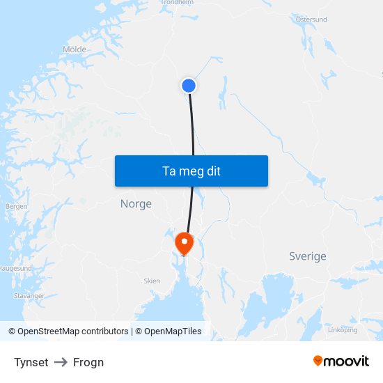 Tynset to Frogn map