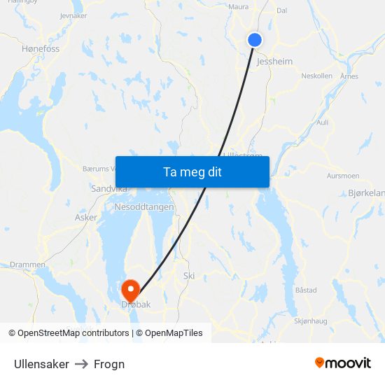 Ullensaker to Frogn map