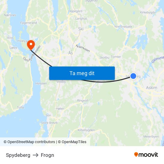 Spydeberg to Frogn map