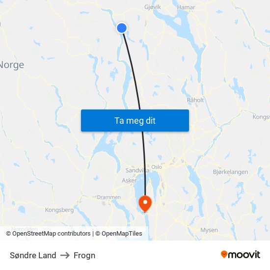 Søndre Land to Frogn map