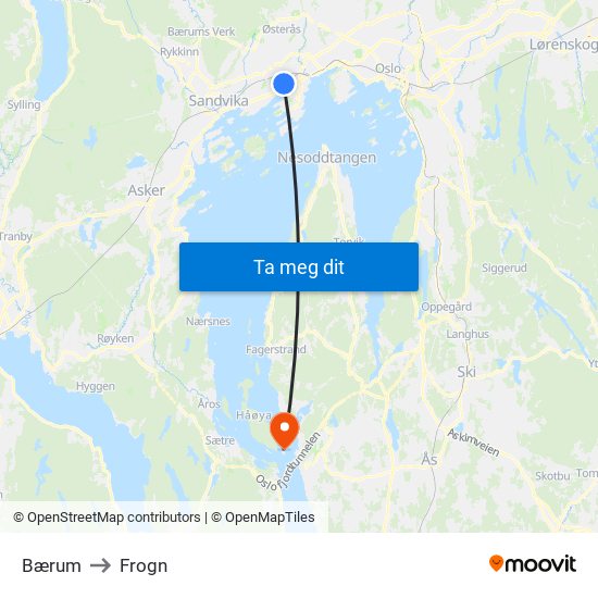 Bærum to Frogn map