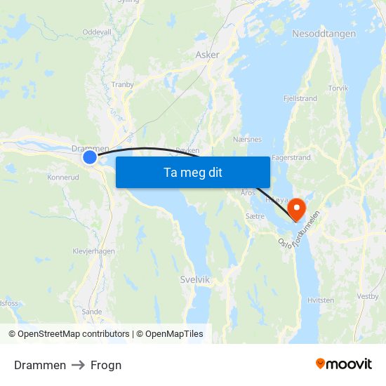 Drammen to Frogn map