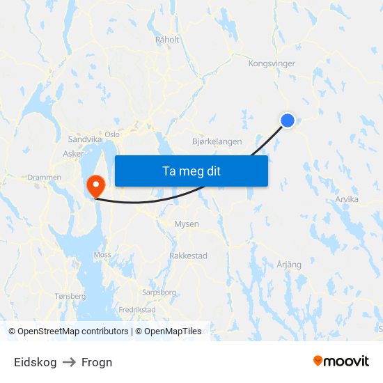 Eidskog to Frogn map