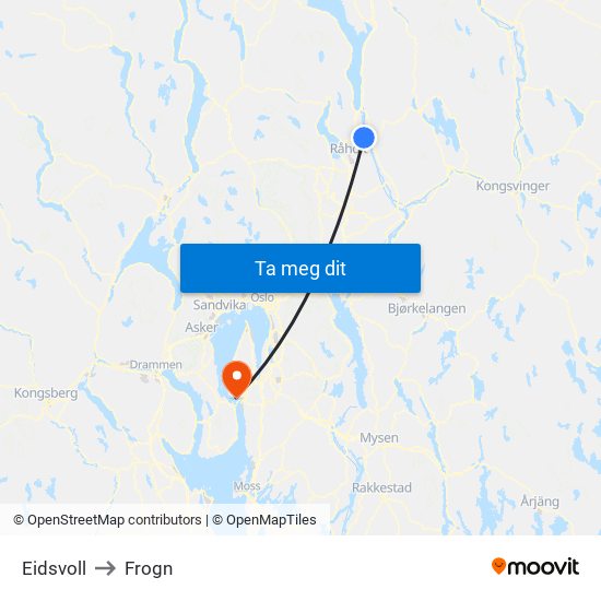 Eidsvoll to Frogn map