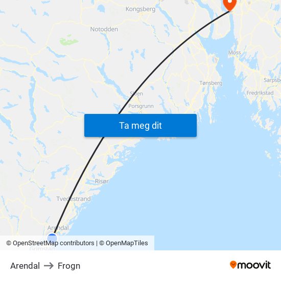 Arendal to Frogn map