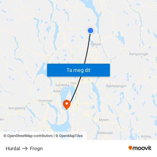Hurdal to Frogn map