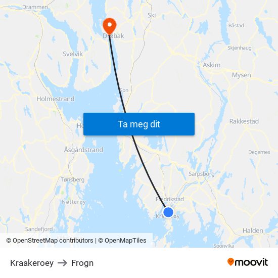 Kraakeroey to Frogn map