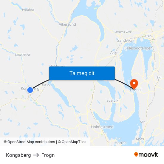Kongsberg to Frogn map