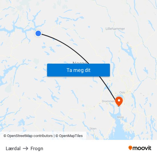 Lærdal to Frogn map