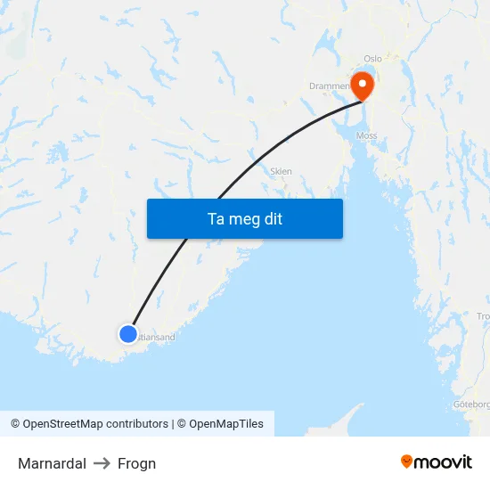 Marnardal to Frogn map