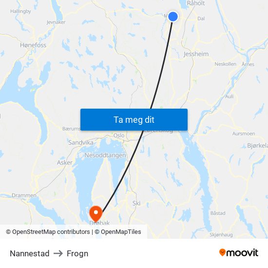 Nannestad to Frogn map