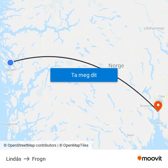 Lindås to Frogn map