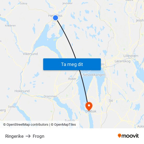 Ringerike to Frogn map