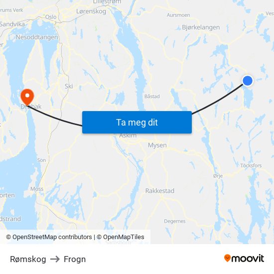 Rømskog to Frogn map