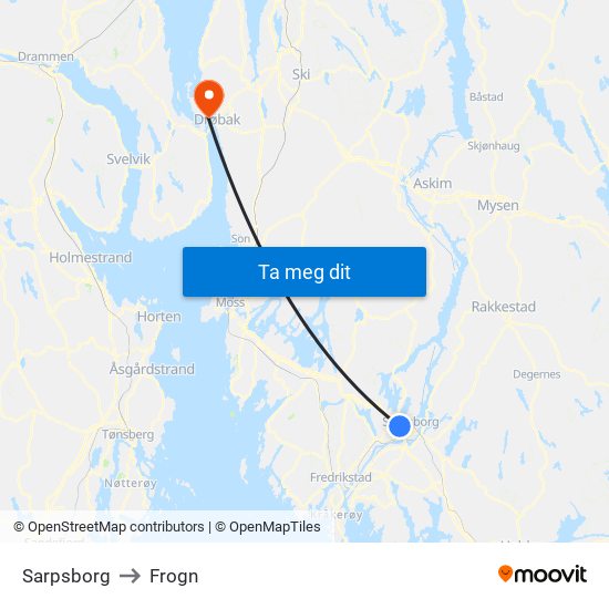 Sarpsborg to Frogn map