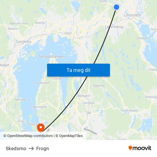 Skedsmo to Frogn map